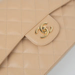 CHANEL Handbag Beige Clair Caviar Quilted Classic Flap Jumbo GHW - Redeluxe