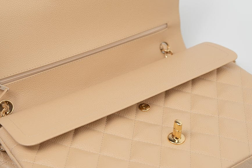 CHANEL Handbag Beige Clair Caviar Quilted Classic Flap Jumbo GHW - Redeluxe