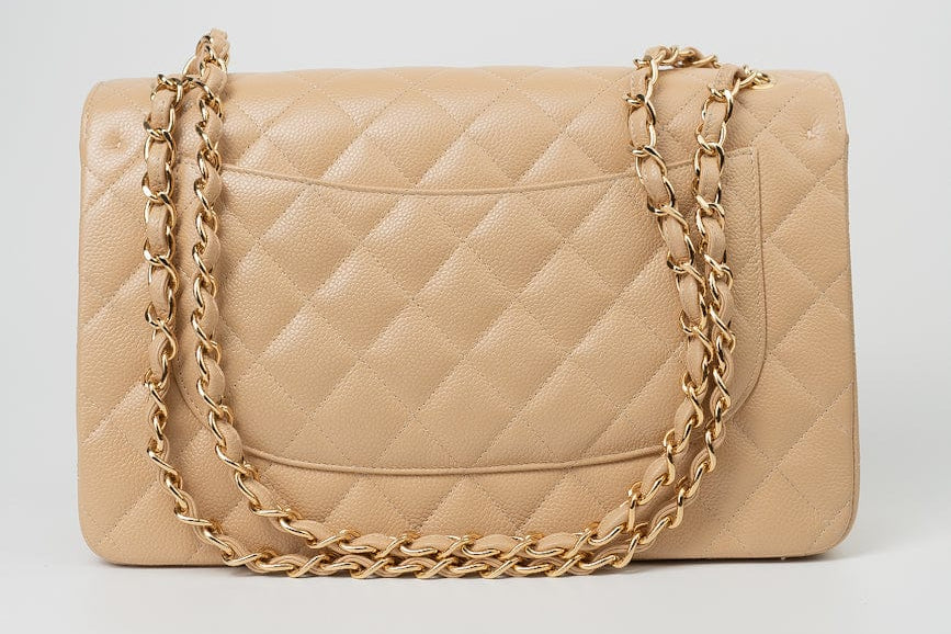 CHANEL Handbag Beige Clair Caviar Quilted Classic Flap Jumbo GHW - Redeluxe