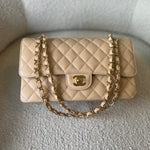CHANEL Handbag Beige Clair Caviar Quilted Classic Flap Medium GHW - Redeluxe
