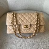 CHANEL Handbag Beige Clair Caviar Quilted Classic Flap Medium GHW - Redeluxe