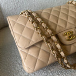 CHANEL Handbag Beige Clair Caviar Quilted Classic Flap Medium GHW - Redeluxe