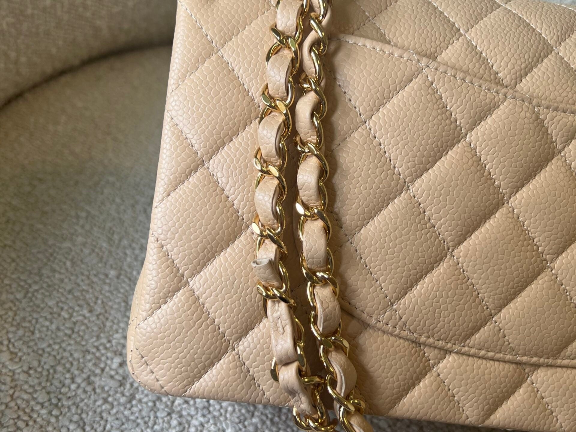 CHANEL Handbag Beige Clair Caviar Quilted Classic Flap Medium GHW - Redeluxe