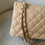 CHANEL Handbag Beige Clair Caviar Quilted Classic Flap Medium GHW - Redeluxe