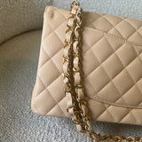 CHANEL Handbag Beige Clair Caviar Quilted Classic Flap Medium GHW - Redeluxe