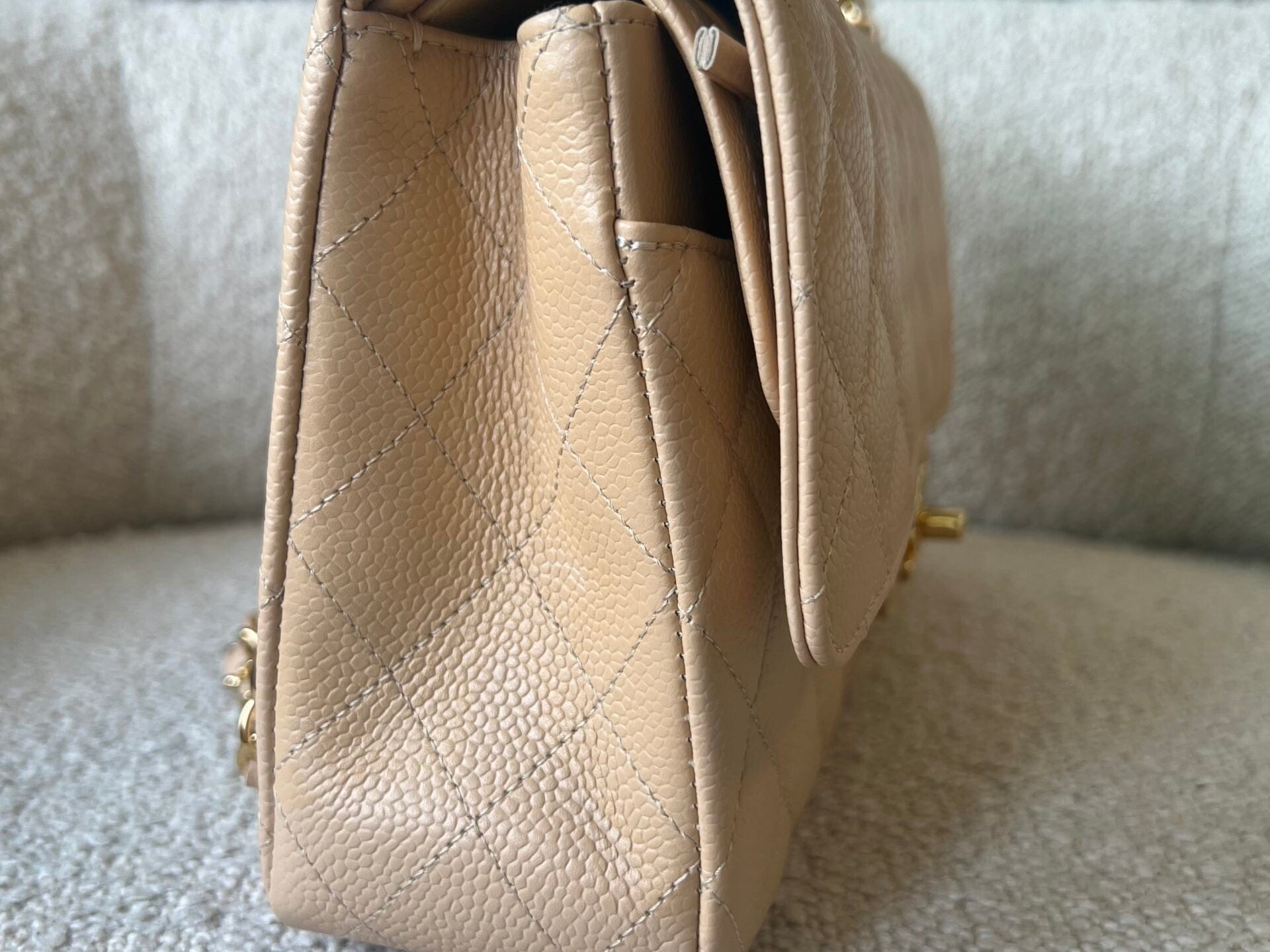 CHANEL Handbag Beige Clair Caviar Quilted Classic Flap Medium GHW - Redeluxe