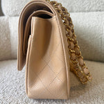 CHANEL Handbag Beige Clair Caviar Quilted Classic Flap Medium GHW - Redeluxe