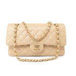 CHANEL Handbag Beige Clair Caviar Quilted Classic Flap Medium Gold Hardware - Redeluxe