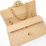 CHANEL Handbag Beige Clair Caviar Quilted Classic Flap Medium Gold Hardware - Redeluxe