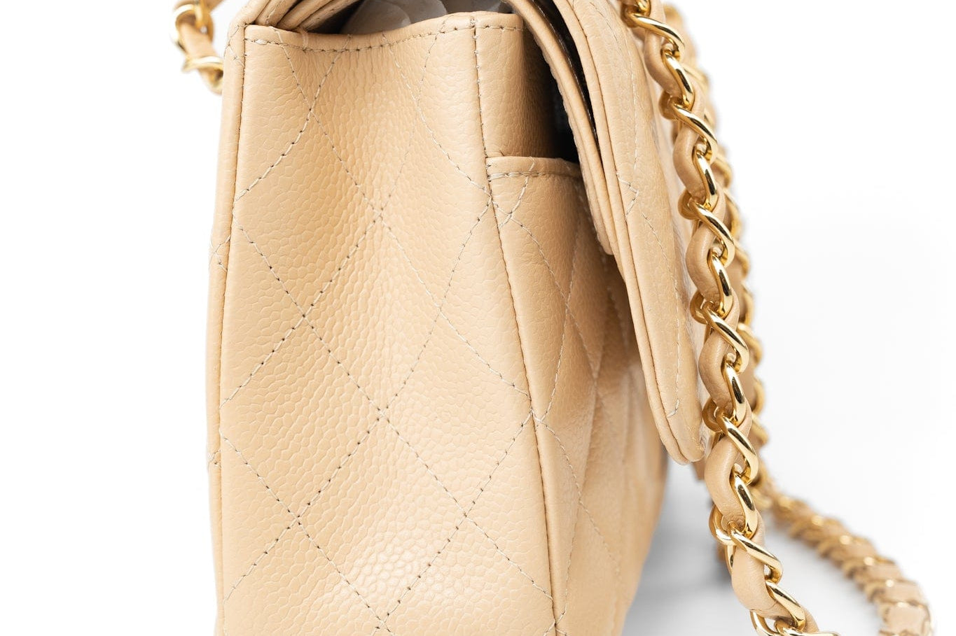 CHANEL Handbag Beige Clair Caviar Quilted Classic Flap Medium Gold Hardware - Redeluxe