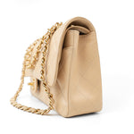 CHANEL Handbag Beige Clair Caviar Quilted Classic Flap Medium Gold Hardware - Redeluxe