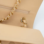 CHANEL Handbag Beige Clair Caviar Quilted Classic Flap Medium Gold Hardware - Redeluxe
