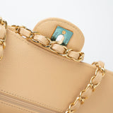 CHANEL Handbag Beige Clair Caviar Quilted Classic Flap Medium Gold Hardware - Redeluxe