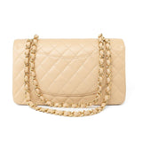CHANEL Handbag Beige Clair Caviar Quilted Classic Flap Medium Gold Hardware - Redeluxe