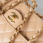CHANEL Handbag Beige Clair Caviar Quilted Classic Flap Small Gold Hardware - Redeluxe