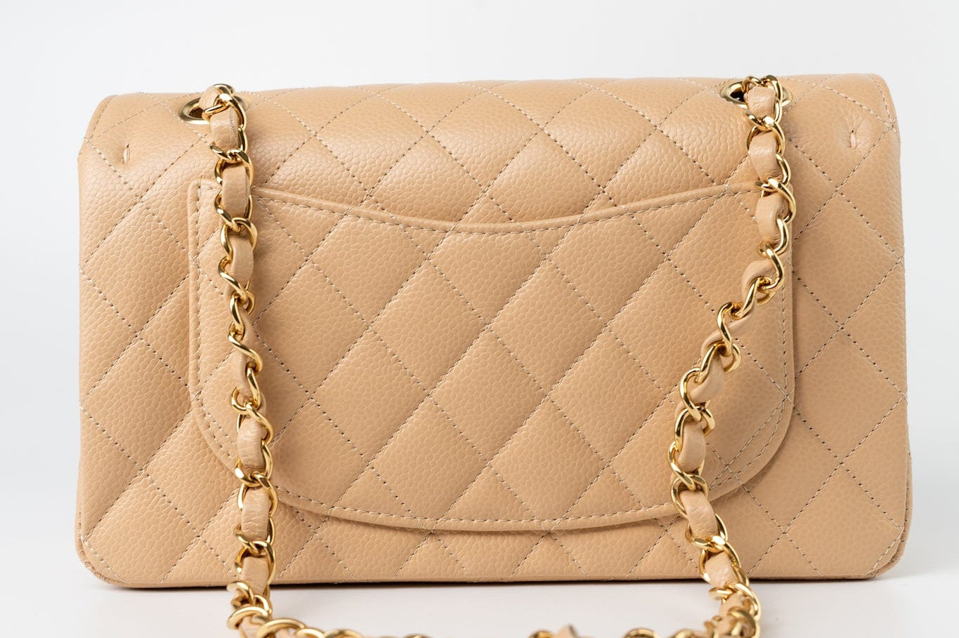 CHANEL Handbag Beige Clair Caviar Quilted Classic Flap Small Gold Hardware - Redeluxe