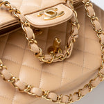 CHANEL Handbag Beige Clair Caviar Quilted Classic Flap Small Gold Hardware - Redeluxe
