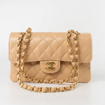 CHANEL Handbag Beige Clair Caviar Quilted Classic Flap Small Gold Hardware - Redeluxe