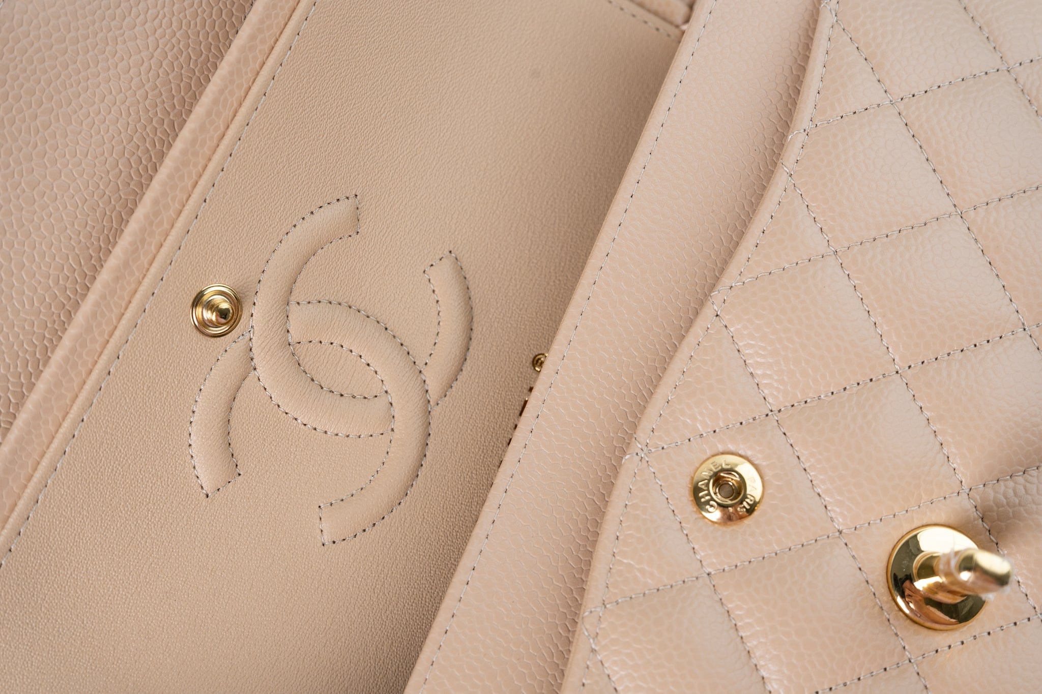 CHANEL Handbag Beige Clair Caviar Quilted Classic Flap Small Gold Hardware - Redeluxe