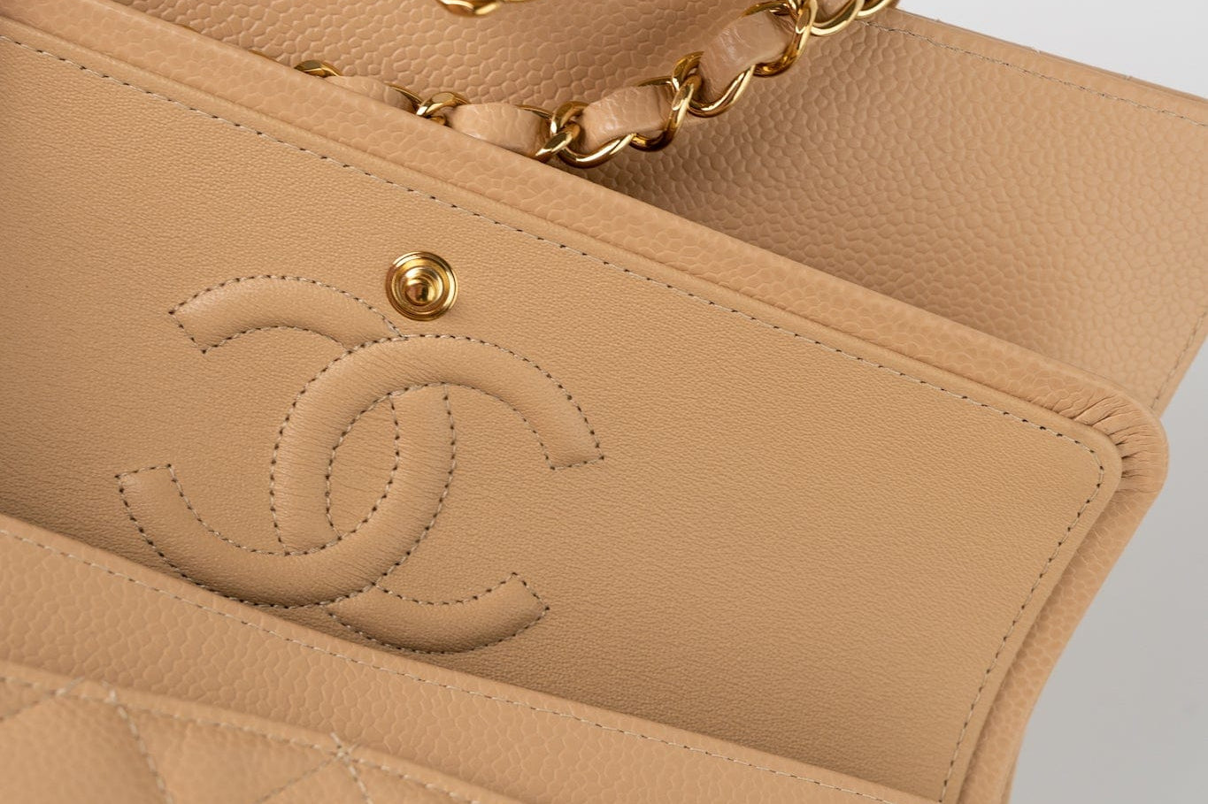 CHANEL Handbag Beige Clair Caviar Quilted Classic Flap Small Gold Hardware - Redeluxe
