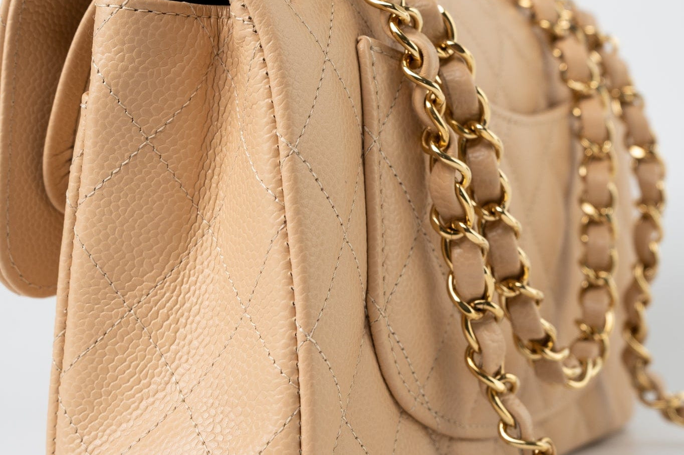 CHANEL Handbag Beige Clair Caviar Quilted Classic Flap Small Gold Hardware - Redeluxe