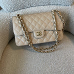CHANEL Handbag Beige Clair Caviar Quilted Jumbo Classic Flap LGHW - Redeluxe