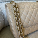 CHANEL Handbag Beige Clair Caviar Quilted Jumbo Classic Flap LGHW - Redeluxe