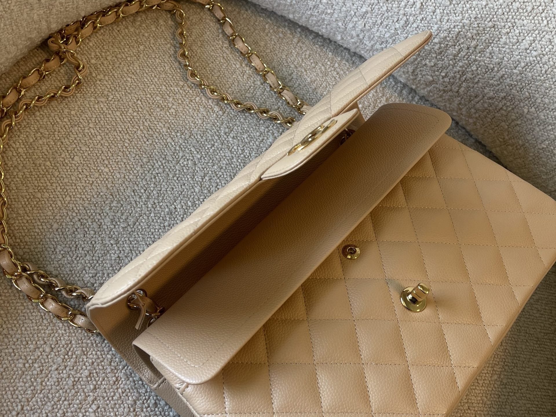 CHANEL Handbag Beige Clair Caviar Quilted Jumbo Classic Flap LGHW - Redeluxe