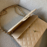 CHANEL Handbag Beige Clair Caviar Quilted Jumbo Classic Flap LGHW - Redeluxe