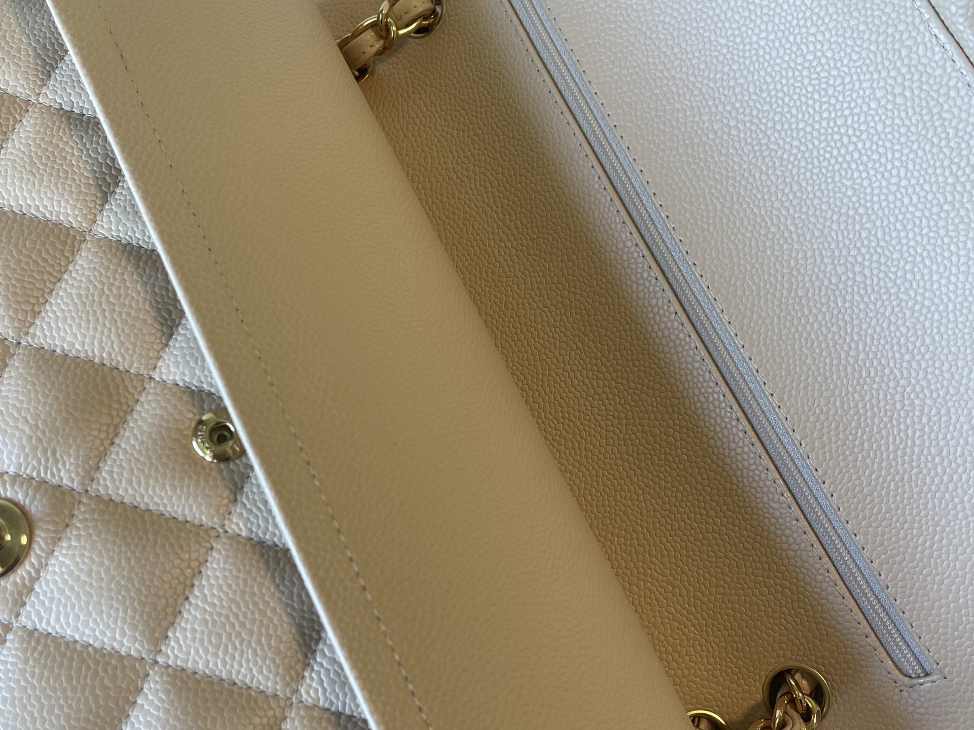 CHANEL Handbag Beige Clair Caviar Quilted Jumbo Classic Flap LGHW - Redeluxe