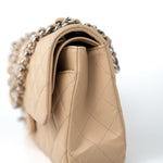 CHANEL Handbag Beige Clair Lambskin Quilted Classic Flap Medium Silver Hardware - Redeluxe