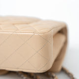CHANEL Handbag Beige Clair Lambskin Quilted Classic Flap Medium Silver Hardware - Redeluxe