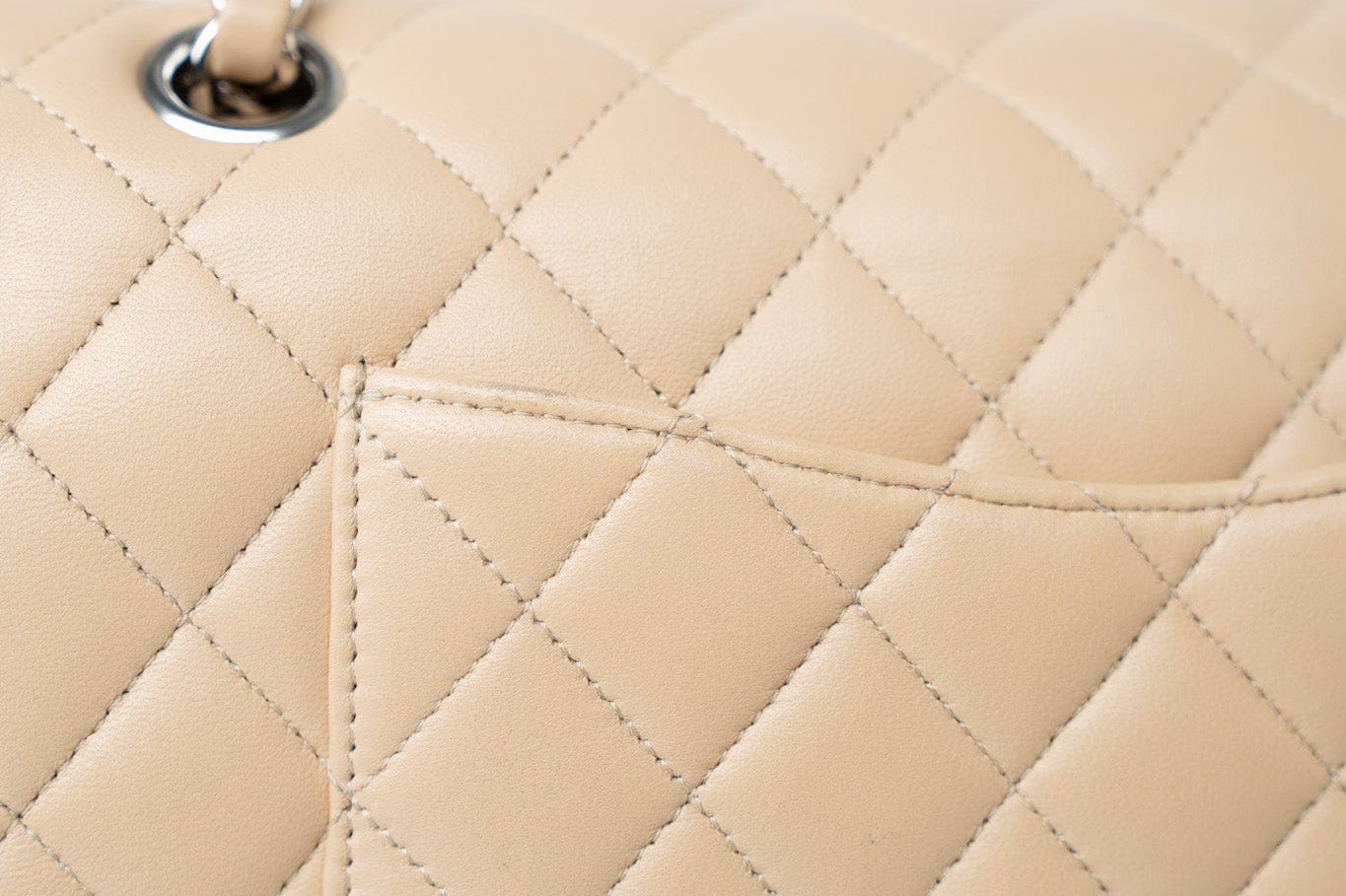 CHANEL Handbag Beige Clair Lambskin Quilted Classic Flap Medium Silver Hardware - Redeluxe