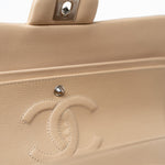 CHANEL Handbag Beige Clair Lambskin Quilted Classic Flap Medium Silver Hardware - Redeluxe