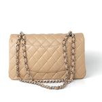 CHANEL Handbag Beige Clair Lambskin Quilted Classic Flap Medium Silver Hardware - Redeluxe