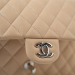 CHANEL Handbag Beige Clair Lambskin Quilted Classic Flap Medium Silver Hardware - Redeluxe