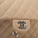 CHANEL Handbag Beige Clair Lambskin Quilted Classic Flap Medium Silver Hardware - Redeluxe
