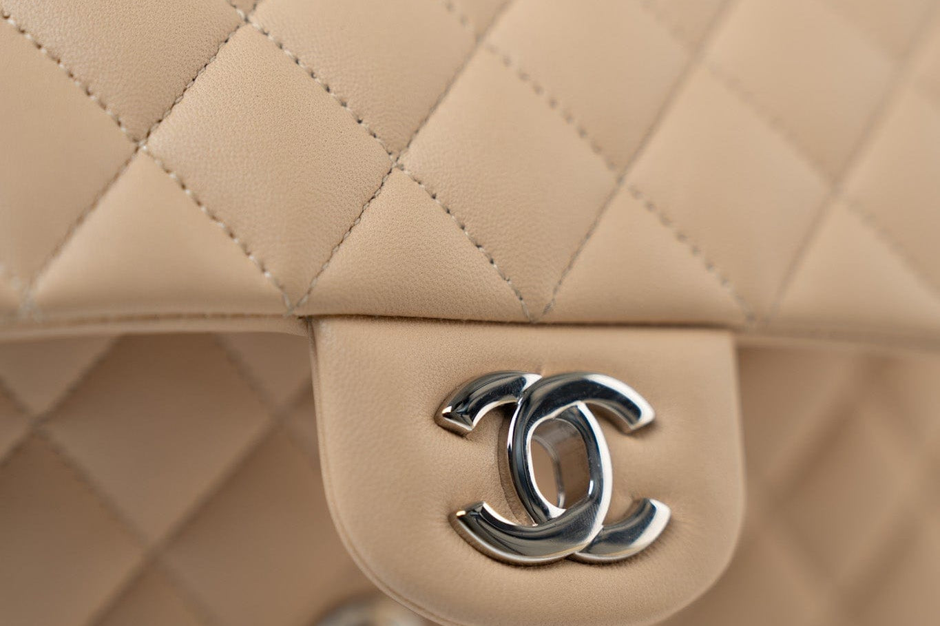 CHANEL Handbag Beige Clair Lambskin Quilted Classic Flap Medium Silver Hardware - Redeluxe