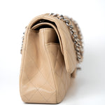 CHANEL Handbag Beige Clair Lambskin Quilted Classic Flap Medium Silver Hardware - Redeluxe