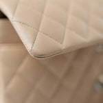 CHANEL Handbag Beige Clair Lambskin Quilted Classic Flap Medium Silver Hardware - Redeluxe