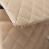 CHANEL Handbag Beige Clair Lambskin Quilted Classic Flap Medium Silver Hardware - Redeluxe