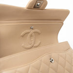CHANEL Handbag Beige Clair Lambskin Quilted Classic Flap Medium Silver Hardware - Redeluxe