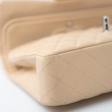 CHANEL Handbag Beige Clair Lambskin Quilted Classic Flap Medium Silver Hardware - Redeluxe