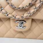 CHANEL Handbag Beige Clair Lambskin Quilted Classic Flap Medium Silver Hardware - Redeluxe