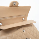 CHANEL Handbag Beige Clair Lambskin Quilted Classic Flap Medium Silver Hardware - Redeluxe