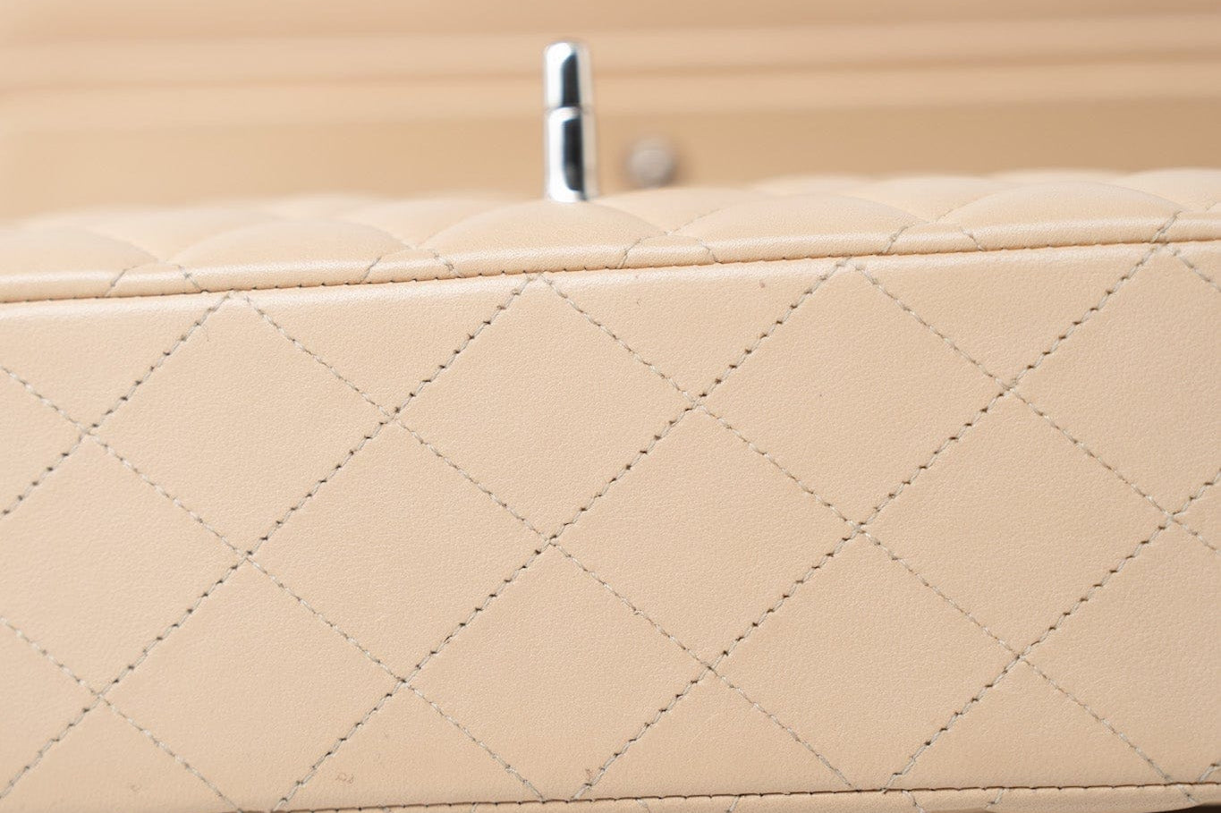 CHANEL Handbag Beige Clair Lambskin Quilted Classic Flap Medium Silver Hardware - Redeluxe