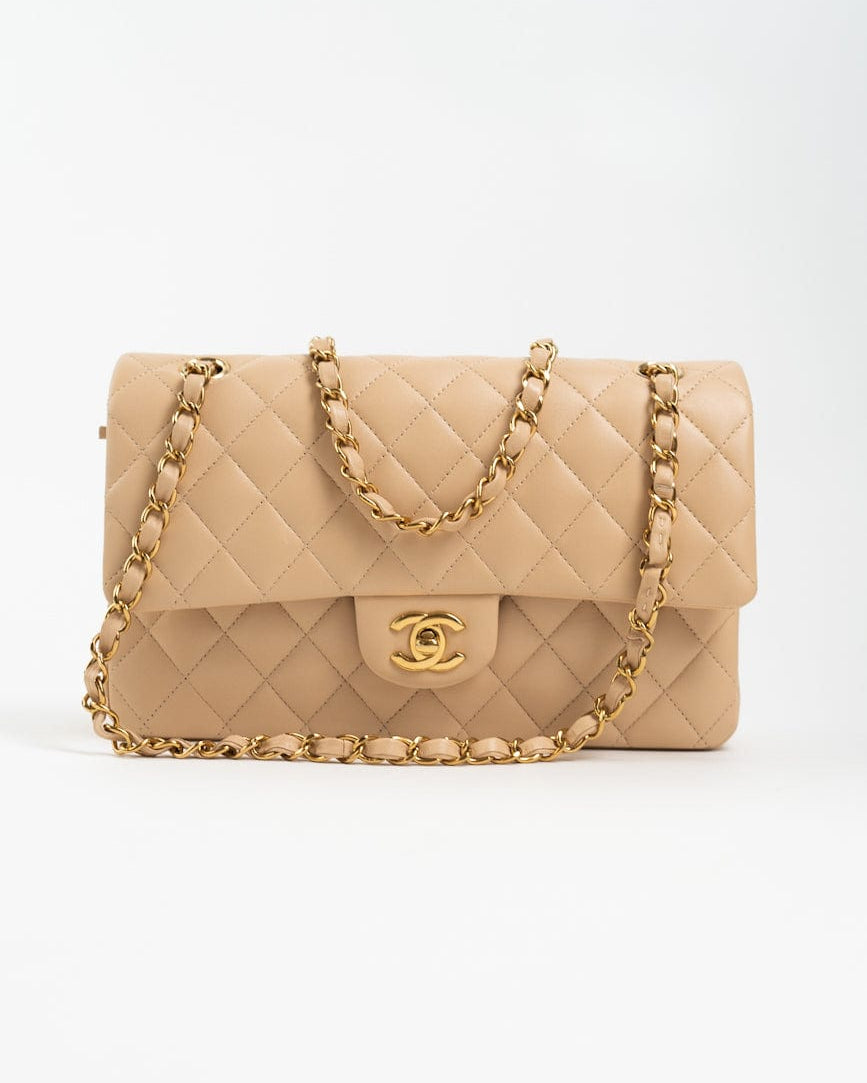 CHANEL Handbag Beige Lambskin Quilted Classic Flap Medium GHW - Redeluxe