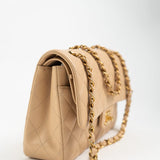CHANEL Handbag Beige Lambskin Quilted Classic Flap Medium GHW - Redeluxe
