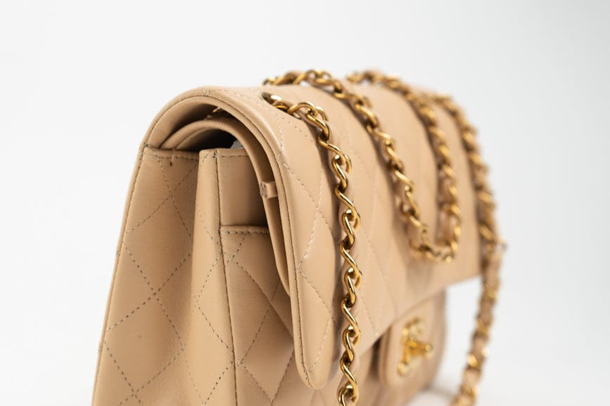 CHANEL Handbag Beige Lambskin Quilted Classic Flap Medium GHW - Redeluxe