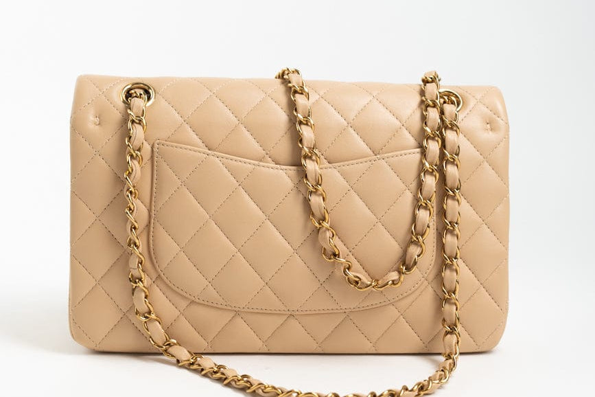 CHANEL Handbag Beige Lambskin Quilted Classic Flap Medium GHW - Redeluxe